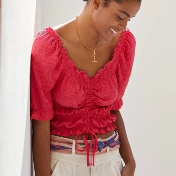 ANTHROPOLOGIE Pilcro cinched puff sleeve peasant top - Picture 1 of 13